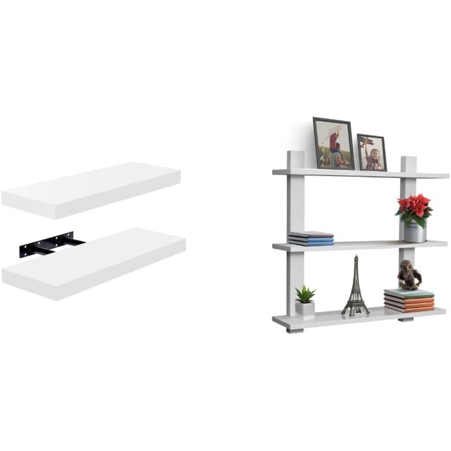 Rectangular Floating Shelves + 3 Tier Wall Mounted Shelves Bundle