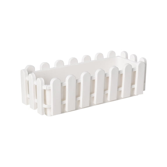 Rectangular Flower Pot Fence, Plastic Planter Box for Succulents, Home Garden Farmhouse Window Sill Decor, 9x3x3"