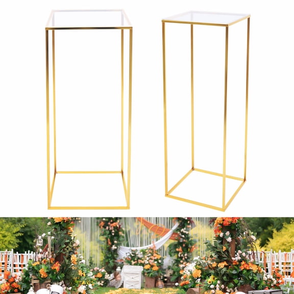 Rectangular Flower Stand Gold Metal Display Pedestal Party Wedding Home Decor Pillar Stand 28*28*80cm
