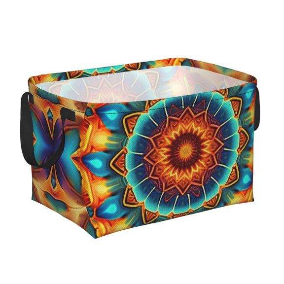 Rectangular Foldable Storage Basket with Kaleidoscope Psychedelic Trippy Vintage Print, Bin with Handles
