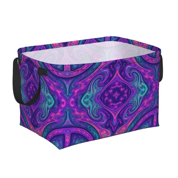 Rectangular Foldable Storage Basket with Psychedelic Trippy Peace Print, Bin with Handles