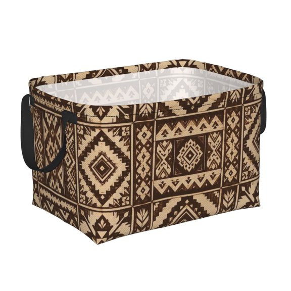 Rectangular Foldable Storage Basket with Tribal Patchwork Geometric Pattern Art Print, Bin with Handles