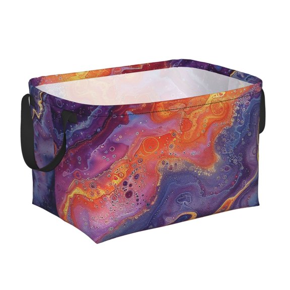 Rectangular Foldable Storage Basket with Trippy Abstract Purple Tie Dye Print, Bin with Handles