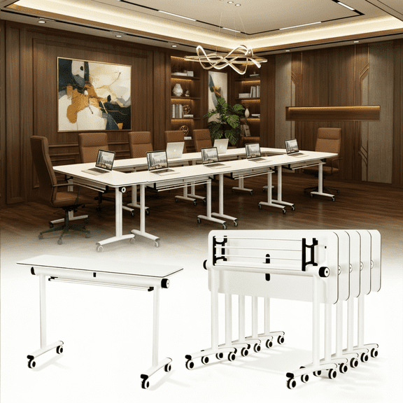 Rectangular Folding Conference Table with Wheels,Mobile Modular Meeting Training Room Table for Office,Claccroom,Seminar