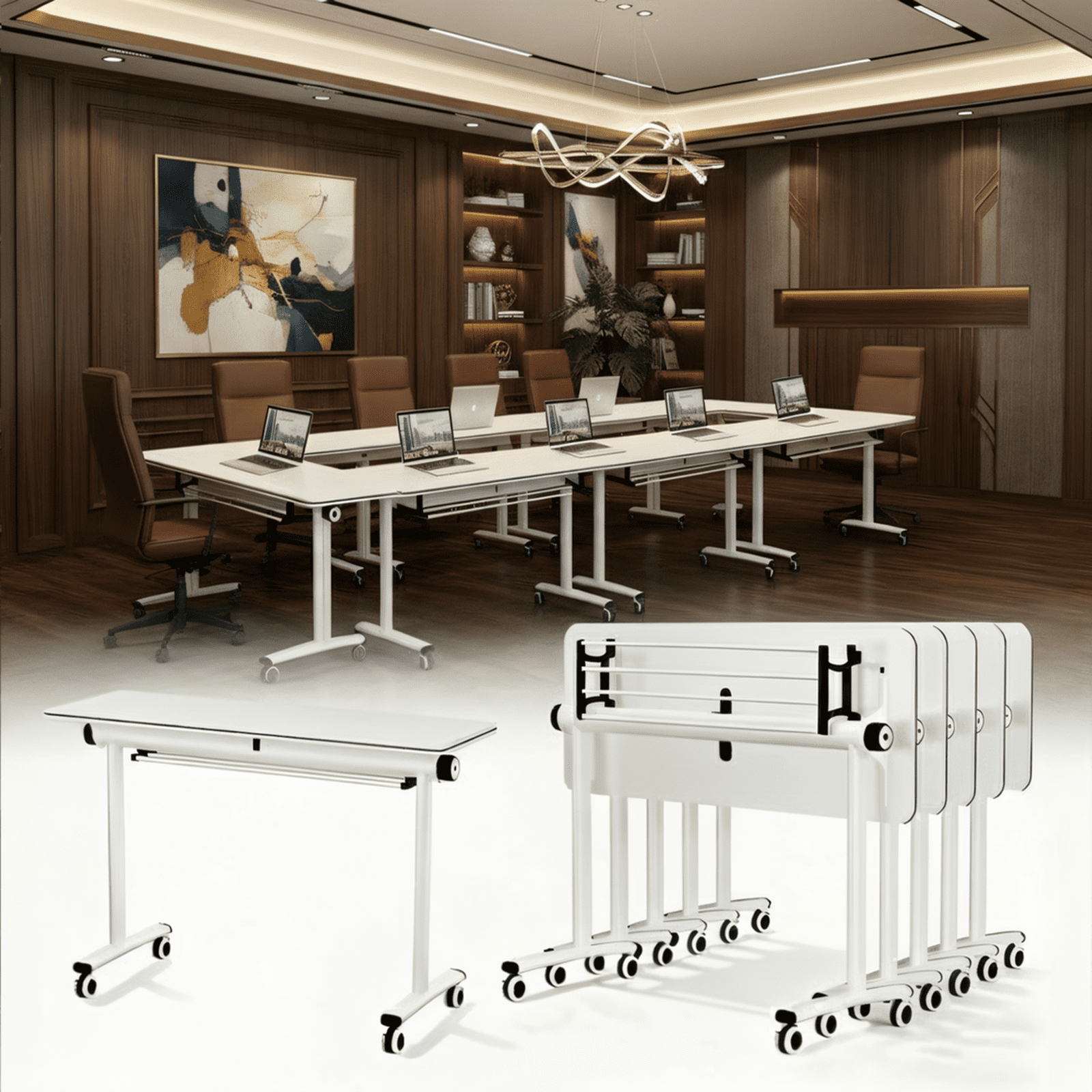 Rectangular Folding Conference Table with Wheels,Mobile Modular Meeting ...