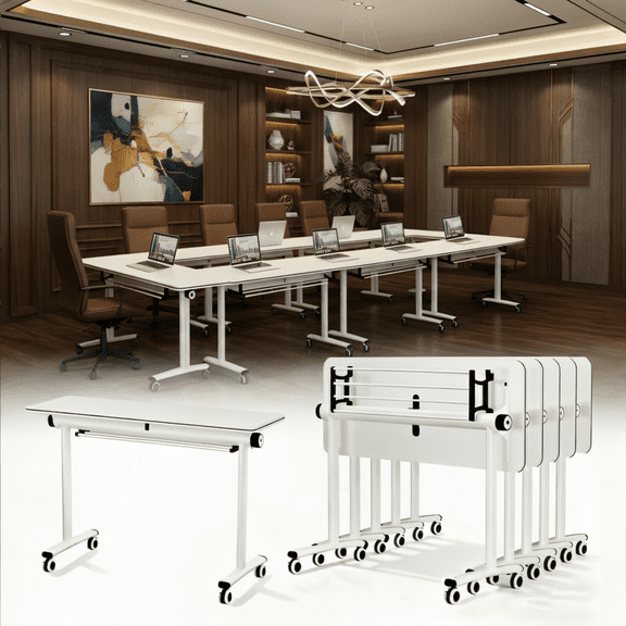Rectangular Folding Conference Table with Wheels,Mobile Modular Meeting Training Room Table for Office,Claccroom,Seminar
