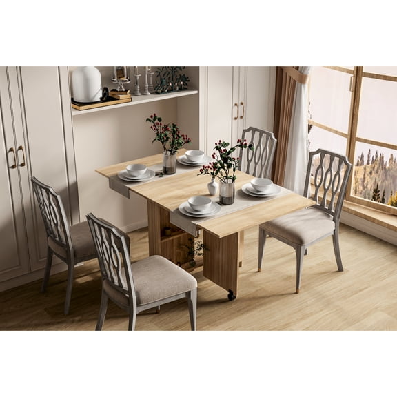 Rectangular Folding Dining Table, 2 Storage Cabinets, 6 Seating, Modern, Poplar Wood, Uncomplicated Assembly & Hygiene And Cleanliness Maintenance Table With Options, Rectangular, Seats, Modern