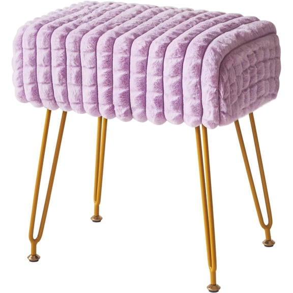 Rectangular Footrest Stool Ottoman, Makeup Vanity Stool Side Table, Velvet Dressing Table Seat, Footstool Chair, Golden Steel Legs, for Makeup Room, Bedroom, Square grid pattern, Purple WBD003V