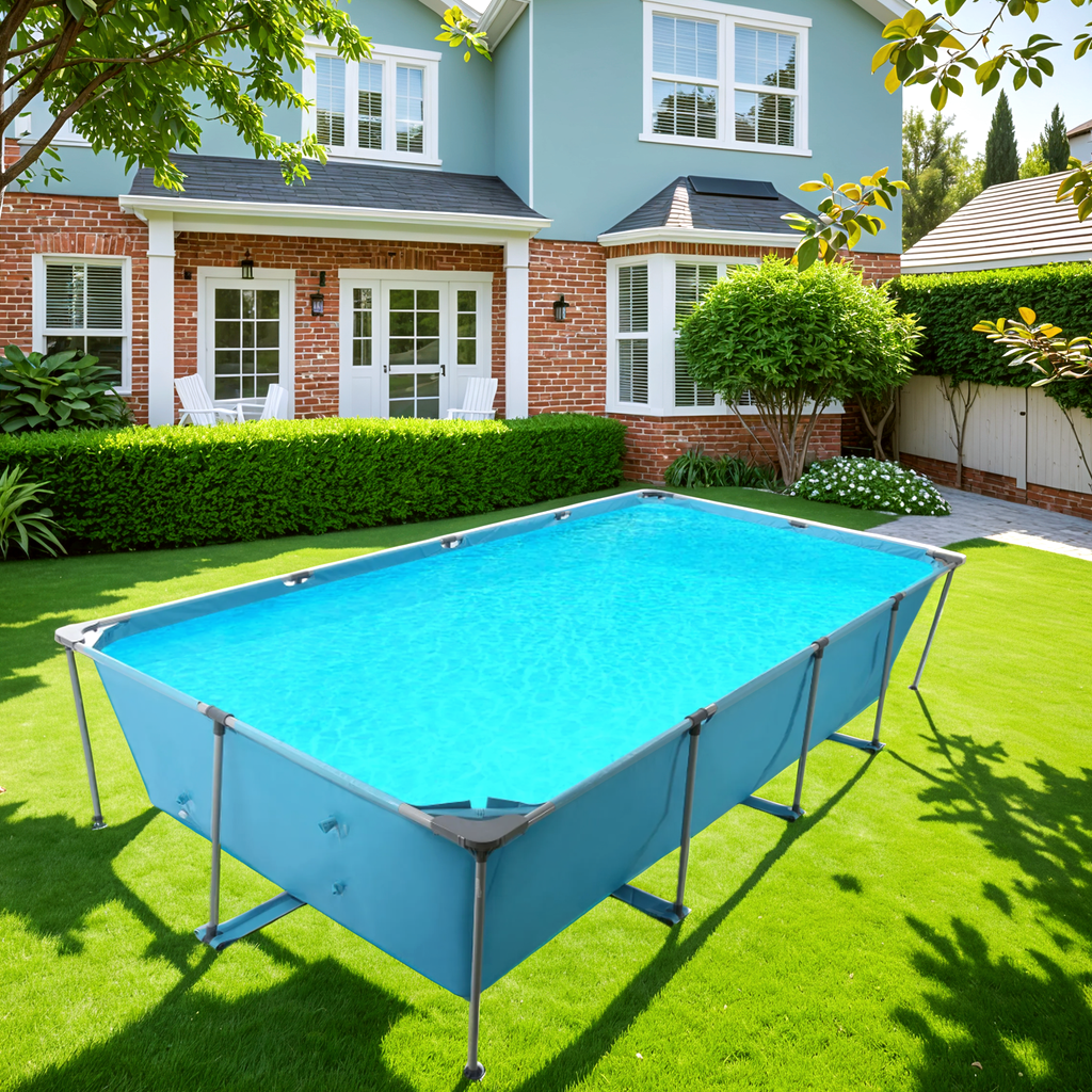 GASKY Rectangular Frame Swimming Pool 15FT Metal Frame Outdoor Backyard Above Ground Swimming Pool Family Kids Splash Frame Swimming Pool Set