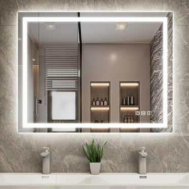Rectangular Frameless Anti-Fog Multi-functional Wall-Mount LED Bathroom Vanity Mirror 28"40"