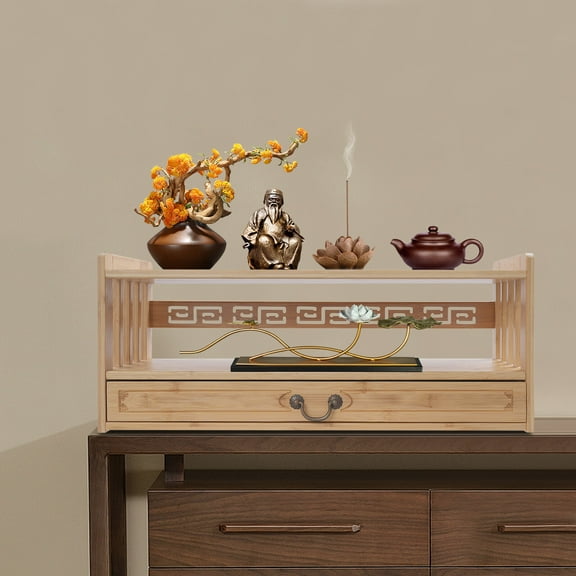 Rectangular Freestanding Bamboo Storage Table with Drawer for Meditation and Display with 55lbs Load Capacity