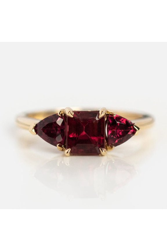 Rectangular Garnet Ring January Gemstone Emerald Cut 14k Gold Filled Engraved Wedding gift
