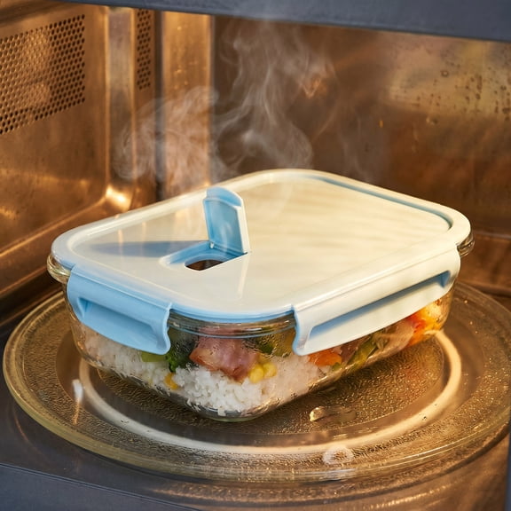 Rectangular Glass Airtight Food Storage Container with Vent Lock Lid,Leakproof Meal Prep Box,Dishwasher Safe Fridge Organizer for Student Office Home