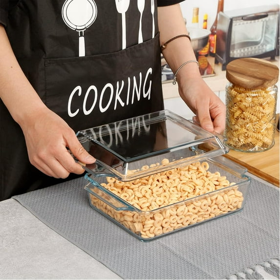 Rectangular Glass Casserole Dish with Lid for Baking, Microwave, Oven Safe 1.5L