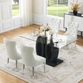 thumbnail image 1 of AF Design Glass Dining Table Set of 5, Tempered Glass Table with Double O-Shape Base, 4 Velvet Nailhead Chairs for Kitchen, Living Room, 1 of 7