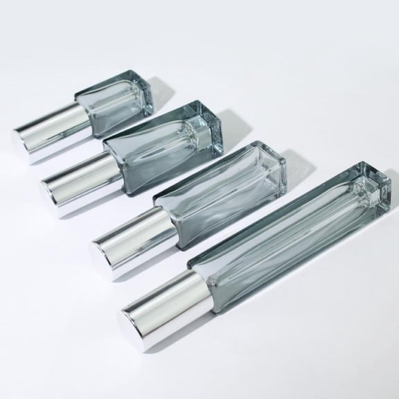 Rectangular Glass Perfume Refillable Spray Bottle 4 Pack Set, Mini Travel Empty Atomizer Vial 3ml/5ml/10ml, 7 Transparent Colors for Cosmetic Fragrance Sample