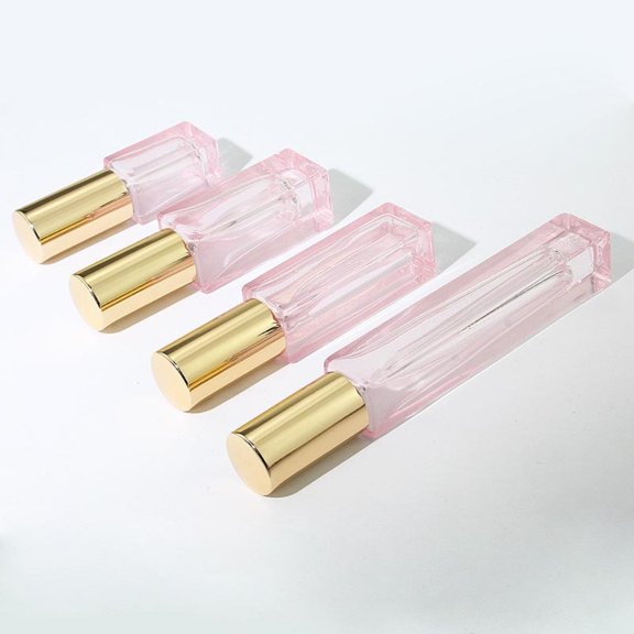 Rectangular Glass Perfume Refillable Spray Bottle 4 Pack Set, Mini Travel Empty Atomizer Vial 3ml/5ml/10ml, 7 Transparent Colors for Cosmetic Fragrance Sample