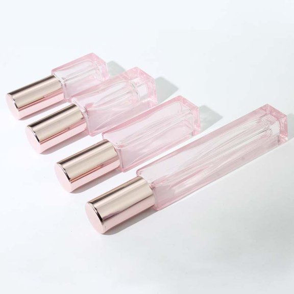 Rectangular Glass Perfume Refillable Spray Bottle 4 Pack Set, Mini Travel Empty Atomizer Vial 3ml/5ml/10ml, 7 Transparent Colors for Cosmetic Fragrance Sample