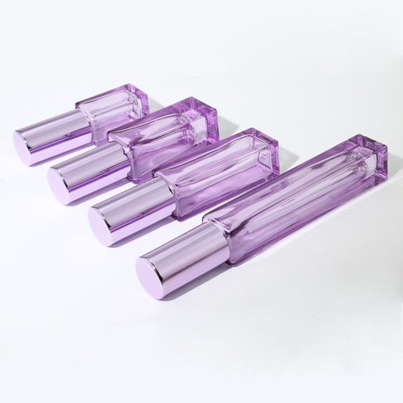Rectangular Glass Perfume Refillable Spray Bottle 4 Pack Set, Mini Travel Empty Atomizer Vial 3ml/5ml/10ml, 7 Transparent Colors for Cosmetic Fragrance Sample