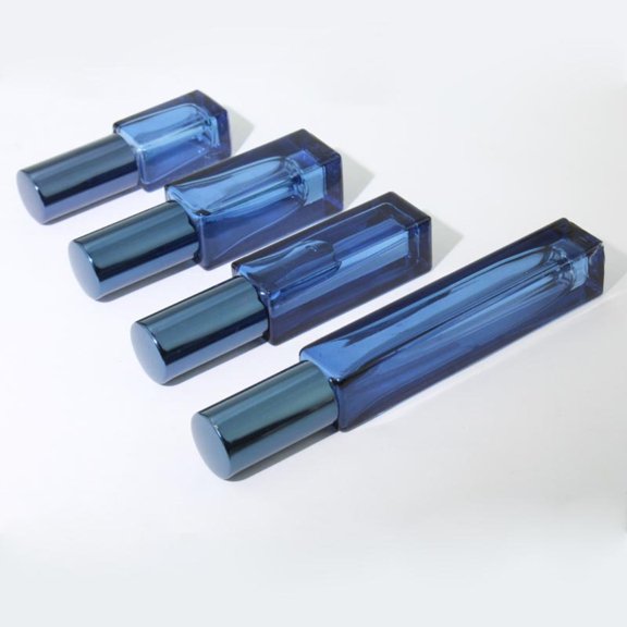 Rectangular Glass Perfume Refillable Spray Bottle 4 Pack Set, Mini Travel Empty Atomizer Vial 3ml/5ml/10ml, 7 Transparent Colors for Cosmetic Fragrance Sample