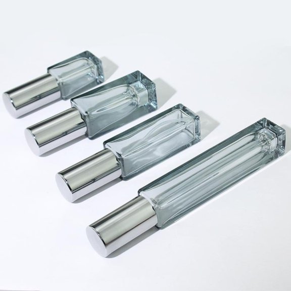 Rectangular Glass Perfume Refillable Spray Bottle 4 Pack Set, Mini Travel Empty Atomizer Vial 3ml/5ml/10ml, 7 Transparent Colors for Cosmetic Fragrance Sample