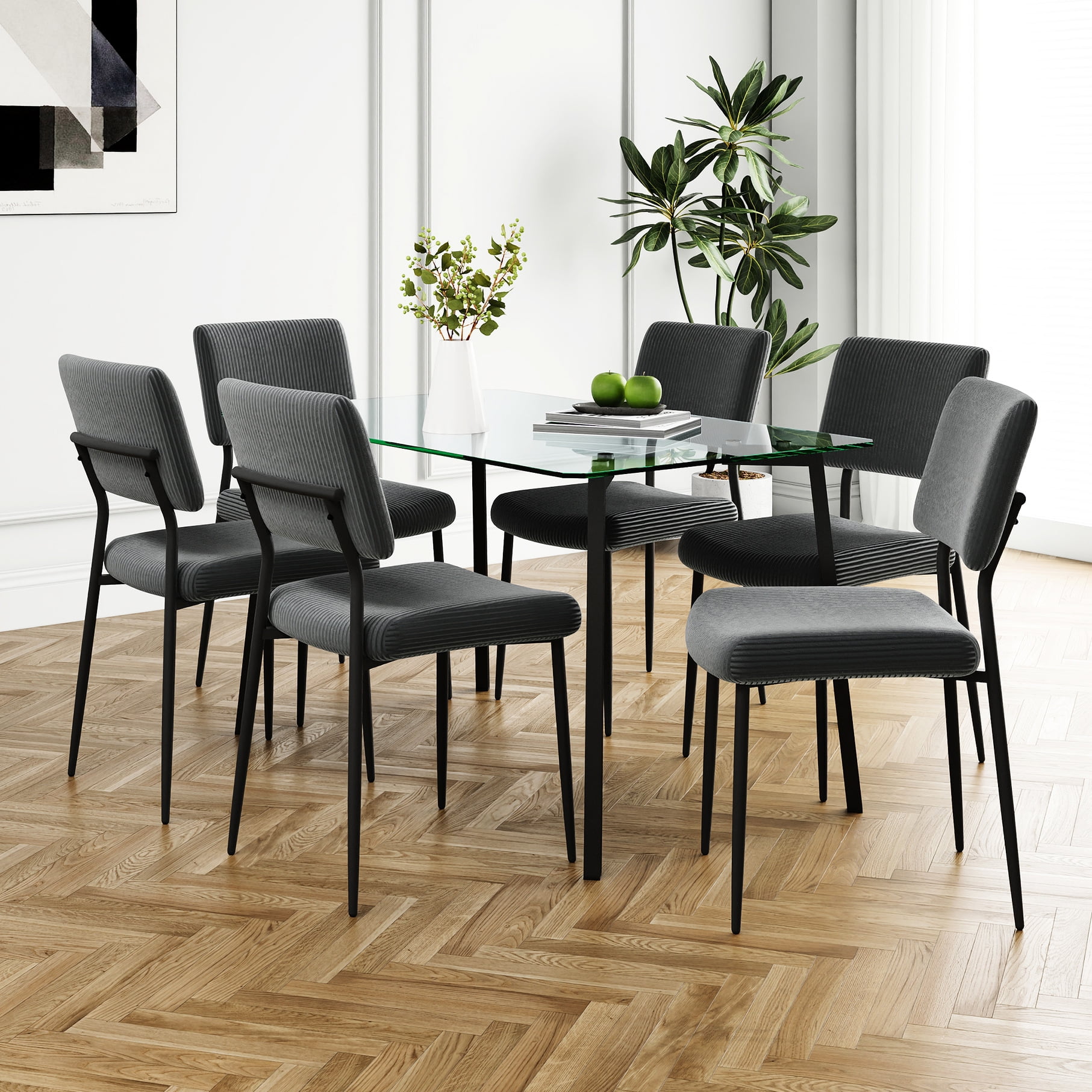 Table rectangulaire en verre noir avec 6 chaises main image 0