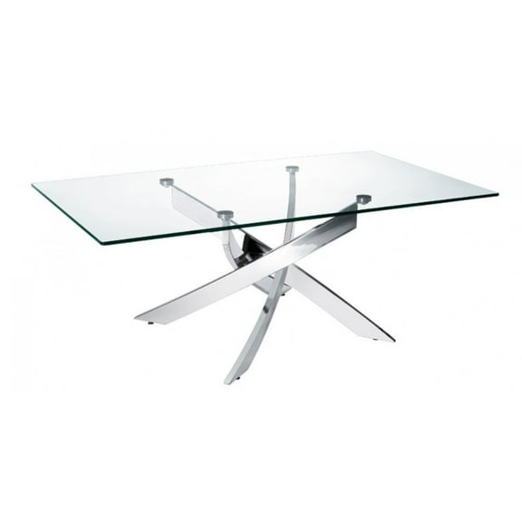 Rectangular Glass Top Coffee Table with Chromed Metal Base, Clear and Silver- Saltoro Sherpi