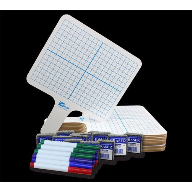Rectangular Graph Double Sided Dry Erase Answer Paddle Plus Colored Pens Plus Erasers  Class - Pack of 12