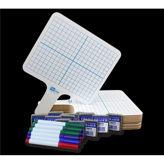 Rectangular Graph Double Sided Dry Erase Answer Paddle Plus Colored Pens Plus Erasers  Class - Pack of 12