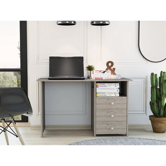 Rectangular Grey Computer Table With Extra Drawer Space Desk Spacious Top And Storage