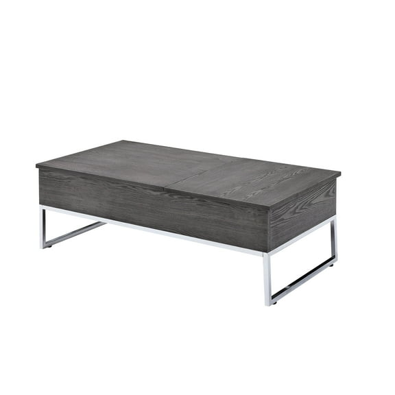 Rectangular Grey Oak Coffee Table With Metal Sled Base And Lift Top Storage Feature Finish Hidden Compartments For Living Room Essentials
