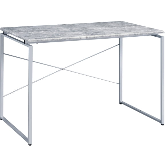 Rectangular Grey and Silver Desk with Sled Base for Modern Home Office Setup