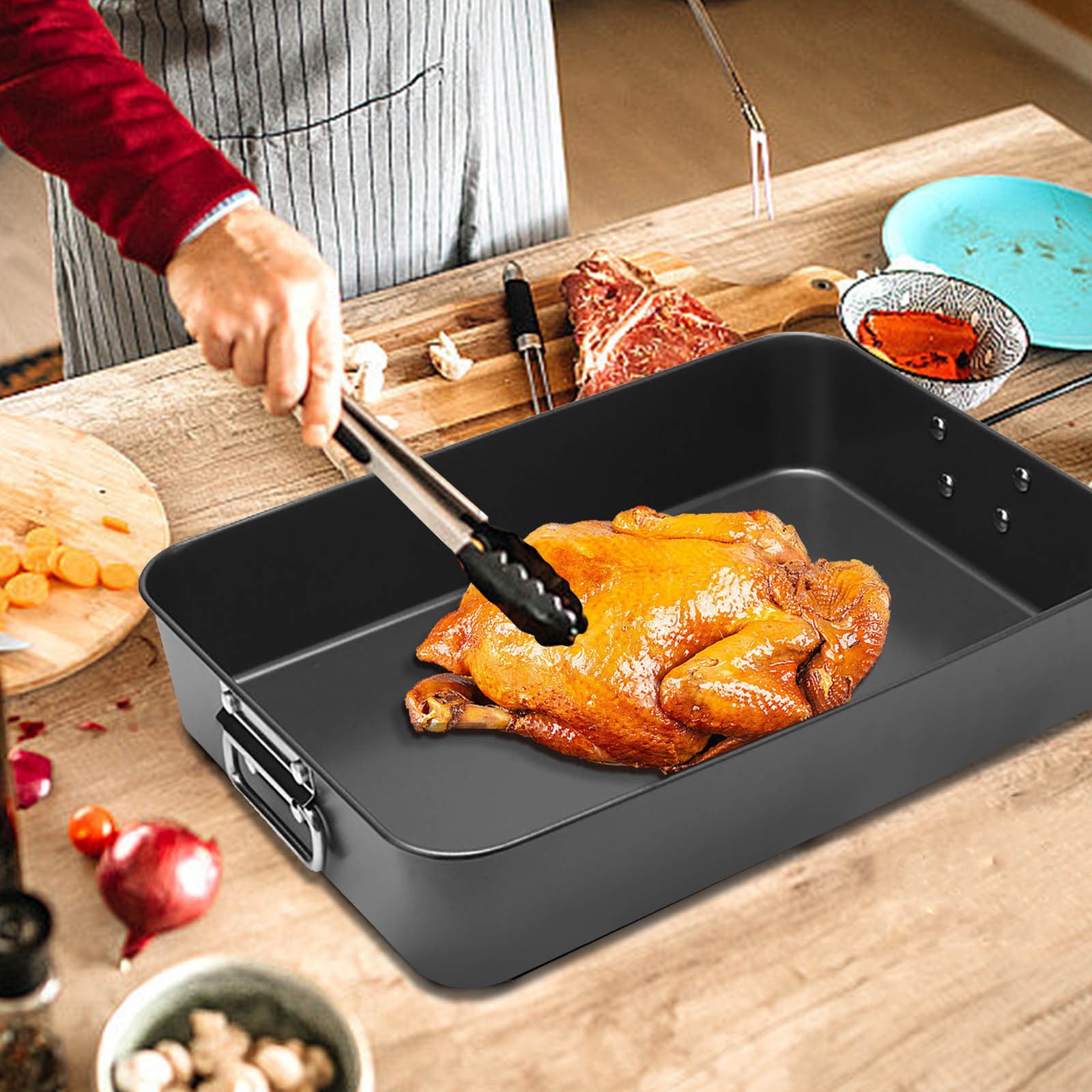 Rectangular Griddle Pan, Rectangular BBQ Plate, Multi-purpose High Body Double Ear Baking Tray, for Home Outdoor Stove, Non-stick Coating Frying Pan, Portable Barbecue Plate