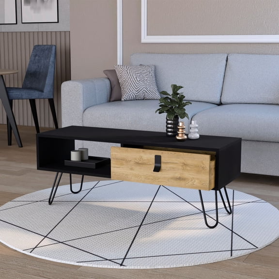 Rectangular Hairpin Legged Table / Drawer Storage for Valuables in Coffee Time