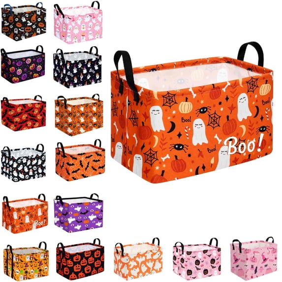 Rectangular Halloween Horror Ghost Storage Basket,Scary Pumpkin Basket,Halloweens Party Baskets,Halloween Candy Storage Baskets with Handles,Collapsible Storage Box Bin (G-1PCS)