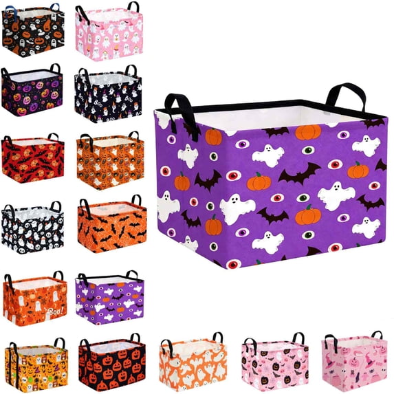 Rectangular Halloween Horror Ghost Storage Basket,Scary Pumpkin Basket,Halloweens Party Baskets,Halloween Candy Storage Baskets with Handles,Collapsible Storage Box Bin (K-1PCS)