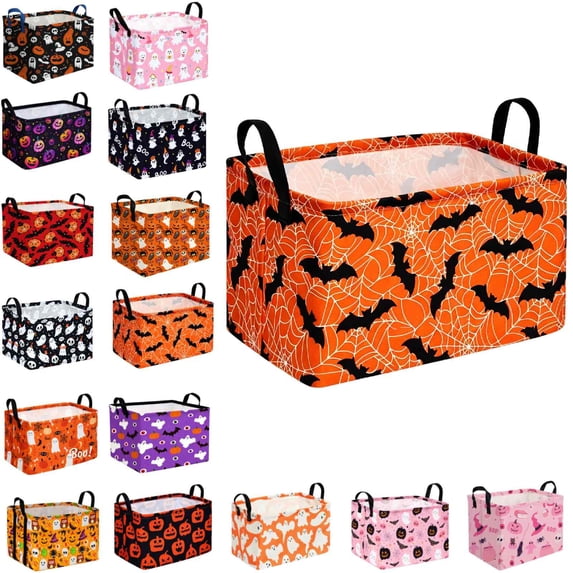 Rectangular Halloween Horror Ghost Storage Basket,Scary Pumpkin Basket,Halloweens Party Baskets,Halloween Candy Storage Baskets with Handles,Collapsible Storage Box Bin (A-1PCS)