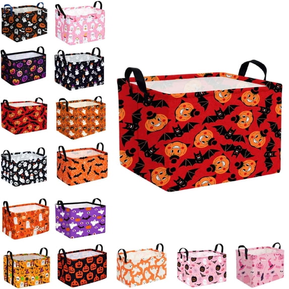 Rectangular Halloween Horror Ghost Storage Basket,Scary Pumpkin Basket,Halloweens Party Baskets,Halloween Candy Storage Baskets with Handles,Collapsible Storage Box Bin (L-1PCS)