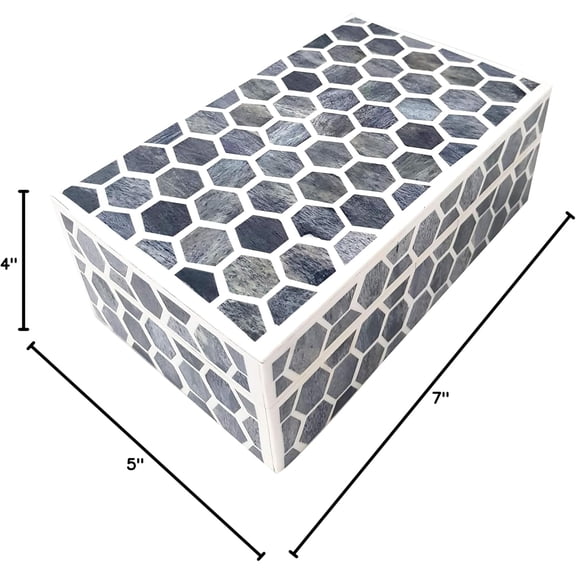 Rectangular Handmade Bone Inlay Storage Box Grey White  Pattern Keepsake Organizer Decorative Gift for Home Vanity