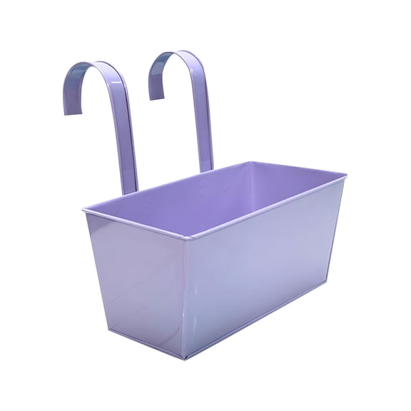 Rectangular Iron Hanging Flower Pot Balcony Railing Planter Bucket with Removable Hooks for Outdoor Plants and Garden Decor C#036 Light Purple