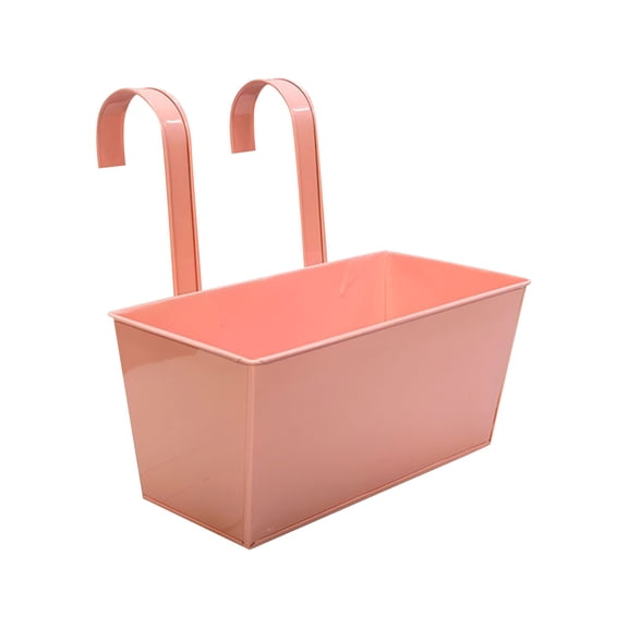 Rectangular Iron Hanging Flower Pot Balcony Railing Planter Bucket with Removable Hooks for Outdoor Plants and Garden Decor D#039 Pink