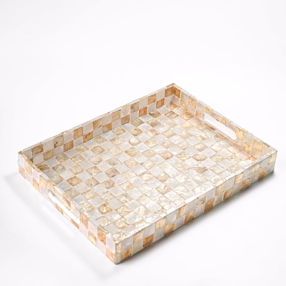 Rectangular Ivory Capiz Shell Serving Tray with Handles