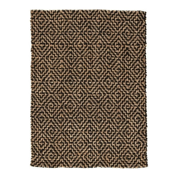 Rectangular Jute Rug with Greek Key Pattern Medium Black and Brown - Saltoro Sherpi