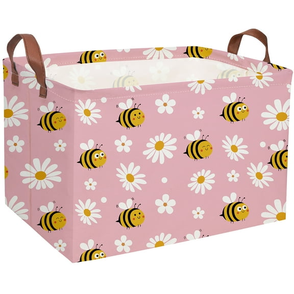 Rectangular Kids Storage Bin Bee Basket Cartoon Storage Basket with Handles for Organizing Home Kitchen Boys and Girls Toys Bins Shelf Baskets(Bee)