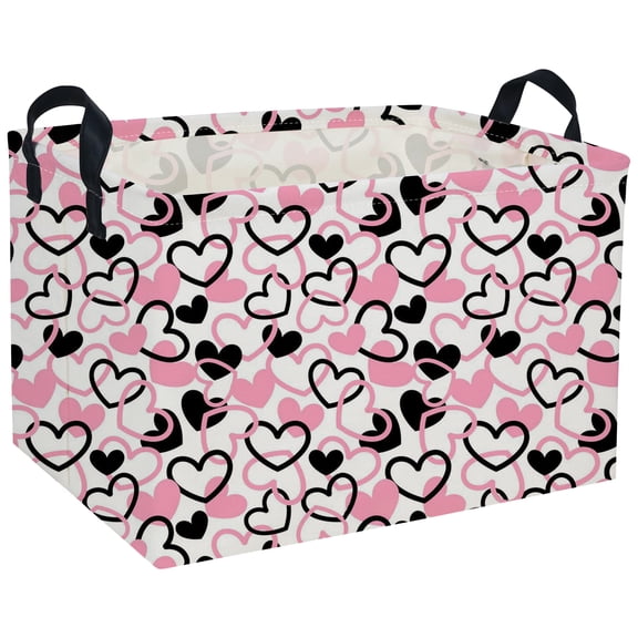 Rectangular Kids Storage Bin Halloween Basket Cartoon Storage Basket with Handles for Organizing Home Kitchen Boys and Girls Toys Bins Shelf Baskets(Pink black heart)