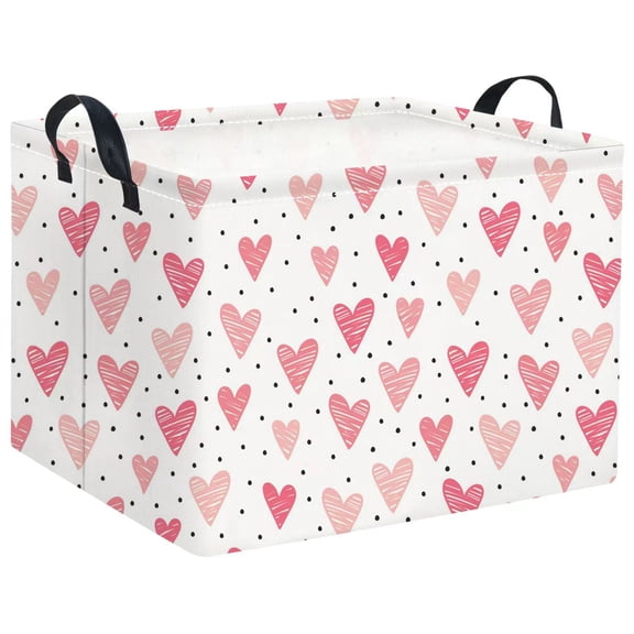 Rectangular Kids Storage Bin Valentine's Day Basket Heart Storage Basket with Handles for Organizing Home Kitchen Boys and Girls Shelf Baskets(Dot Heart)