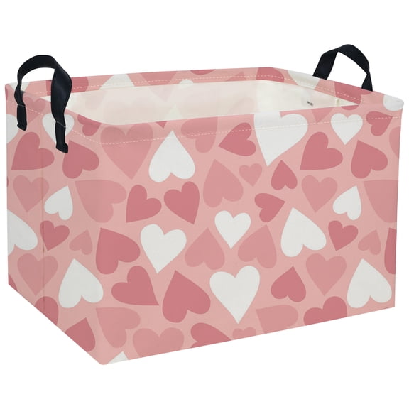 Rectangular Kids Storage Bin Valentine's Day Basket Pink Storage Basket with Handles for Organizing Home Kitchen Boys and Girls Shelf Baskets(Pink love)
