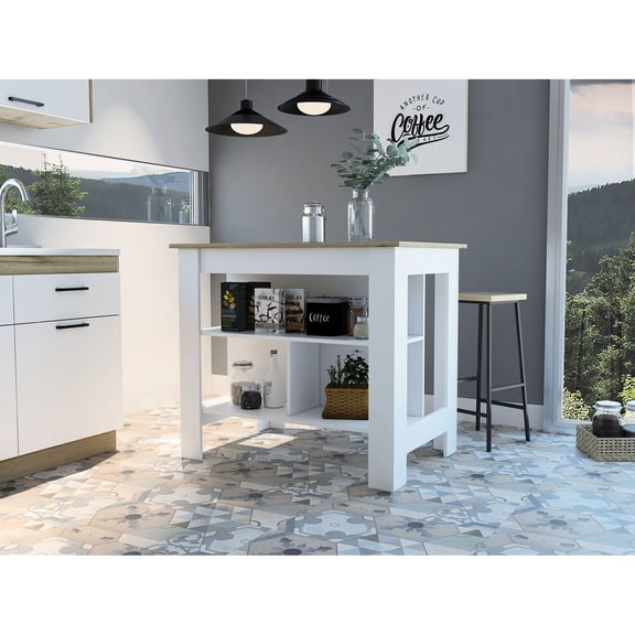 Medium - Sized Kitchen Island with Three Shelves / Suitable for Dining Room Use