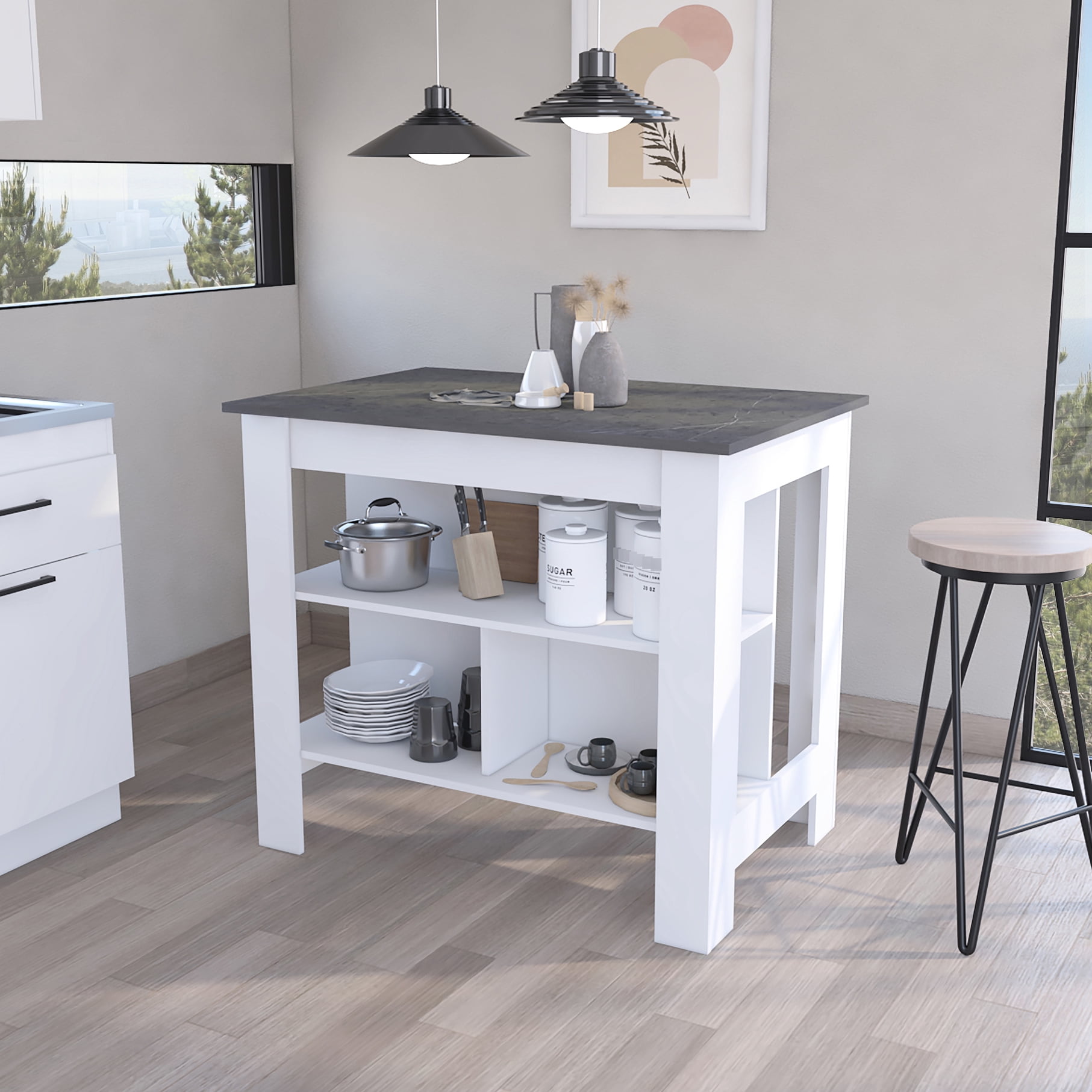 Kitchen Island Long Rectangular Rectangular Kitchen Island | Pine Wood | Enough Space for Meal Prepping ...