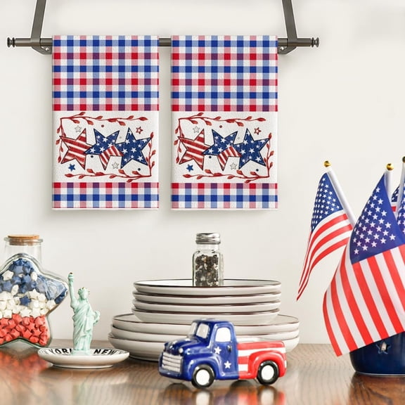 Rectangular Kitchen Towel (23.6x15.7 Inch), Absorbent Patriotic Kitchen Towel Set, Festive Independence Day Dish Cloth for Hosts & Homeowners